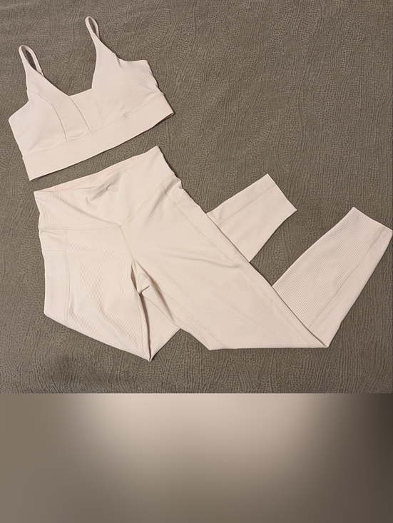 Old Navy Other - Old Navy Active PowerSoft Ribbed Leggings & Sports Bra Set Cream Small/Medium
